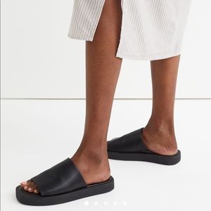 H&M black leather platform slides new with tags square toe size 6 36